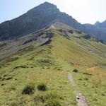 direkt bei der Cabane biegt der Bergweg an der Krete links ab