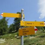 ...und erreichen nach ein paar Meter eine Weggabelung. Wir wandern weiter geradeaus. Schrift auf Tafel nicht mehr lesbar