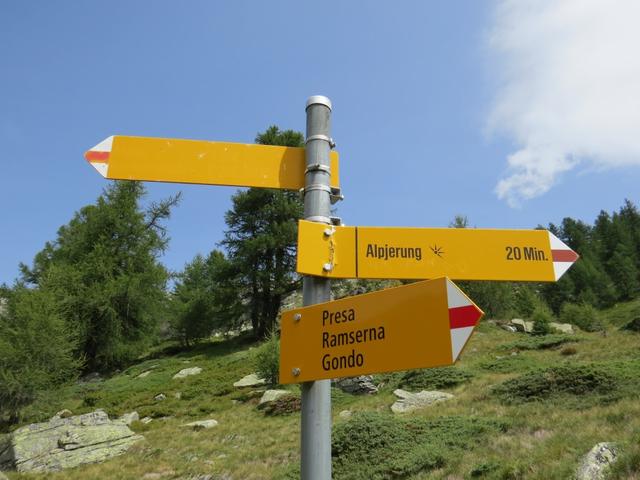 ...und erreichen nach ein paar Meter eine Weggabelung. Wir wandern weiter geradeaus. Schrift auf Tafel nicht mehr lesbar