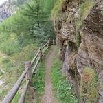 direkt nach der Hängebrücke biegen wir links ab, und wandern nun auf einfachem Wanderweg Richtung Gondo