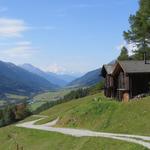 bei Birchi 1553 m.ü.M. Blick ins Goms, und am Horizont sind die Walliser Eisriesen erkennbar