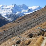 wegen einer grossen Rüfe führt uns der neu angelegte Wanderweg weiter abwärts