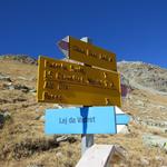 wir erreichen die Weggabelung bei Punkt 2645 m.ü.M. hier zweigt der anspruchsvolle Wanderweg links in das Rosegtal ab