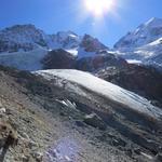 Blick auf Piz Bernina mit dem legendären Biancograt, Piz Scerscen, Piz Roseg und Vadret da Tschierva