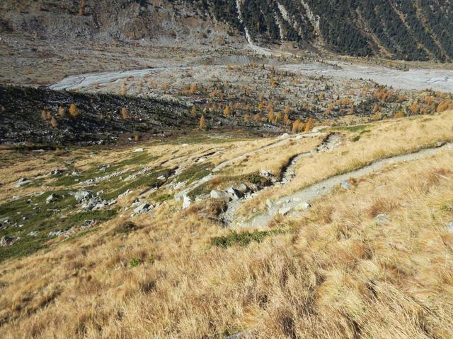 Blick hinunter zu den Serpentinen, über die wir rasch an Höhe verlieren