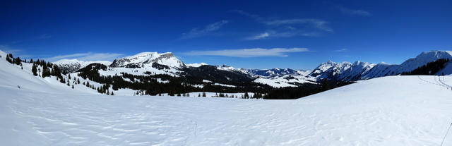 sehr schönes Breitbildfoto mit Blick zur Hohgant und auf die Lombachalp