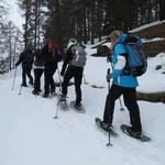 weiter Richtung Zuort laufen wir taleinwärts, und erreichen kurz danach Punkt 1676 m.ü.M. wo wir die Schneeschuhe anziehen