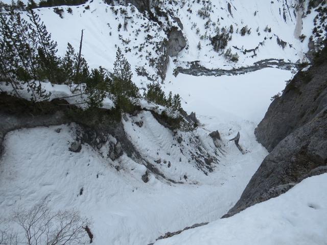 tief unter uns die tiefe Schlucht der Clemgia