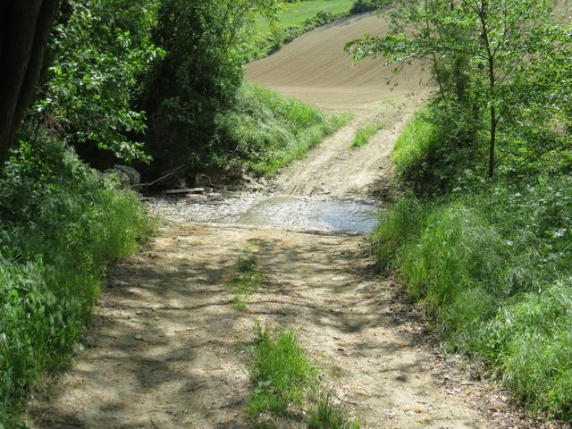 kurz nach Cella müssen wir eine Furt überqueren. Viel Wasser führt dieser Bach zum Glück nicht