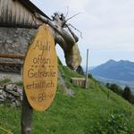 bei dieser Alphütte könnte man Einkehren, und auf der Bank draussen, die traumhafte Aussicht geniessen