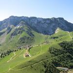 Blick hinunter zur Haltestelle Jaman. Im Hintergrund rechts der Gipfel des Rochers de Naye