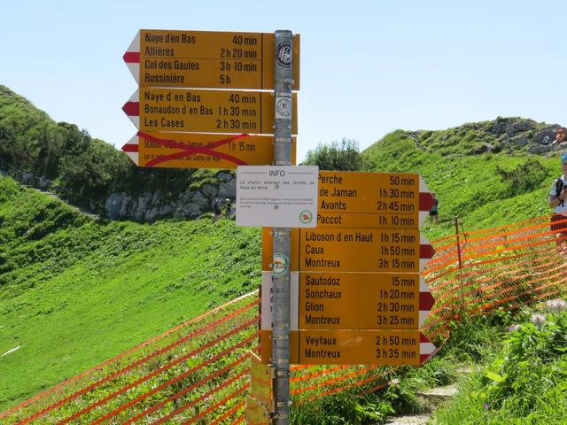 ein paar Meter nach der Bergstation erreichen wir rechterhand einen kleinen Sattel. Hier beginnt der Abstieg nach Glion