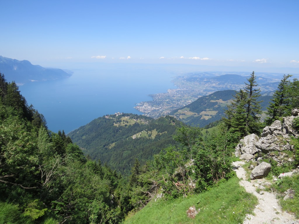 ab hier können wir wieder die grandiose Aussicht auf den Genfersee geniessen und nicht auf herunterstürzende Steine