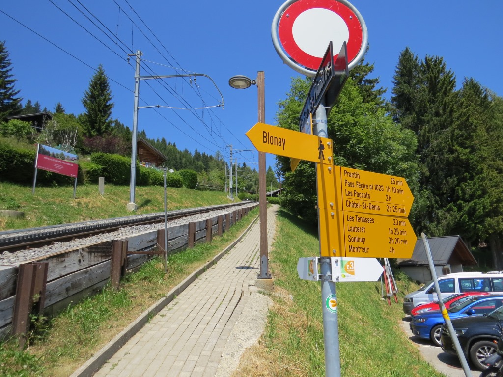 Wegweiser beim Bahnhof von Lally 1236 m.ü.M.