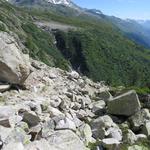 der Wanderweg führt uns nun durch ein steiles Geröll- und Blockschutthalde