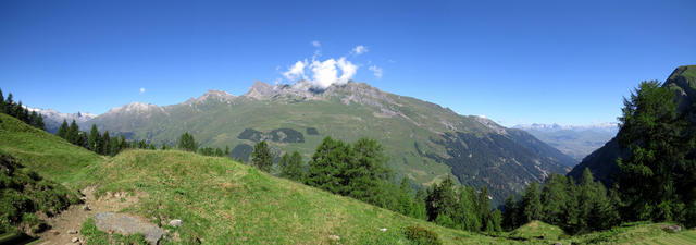 Breitbildfoto auf die gegenüberliegende Talseite zum Patnaulpass, Piz Aul und Faltschonhorn, den wir schon bestiegen haben