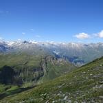 Blick ins Adula (Rheinwaldhorn) Gebiet. Ganz klein der Zervreilasee