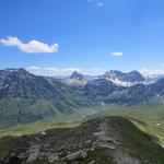 direkt vor uns Bruschghorn, Gelbhorn, Pizzas d'Anarosa und Alperschällihorn