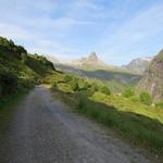 vom Parkplatz laufen wir auf dem Fahrweg taleinwärts