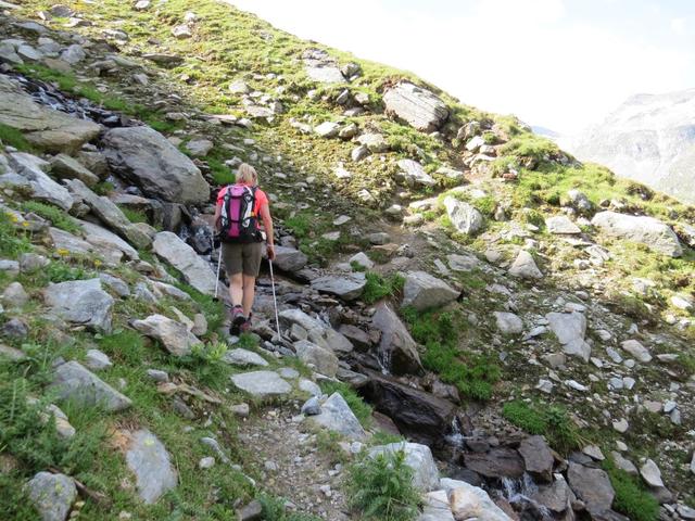 auf ca. 2300m überqueren wir einen Bach, und verlassen gleichzeitig den Schattenhang