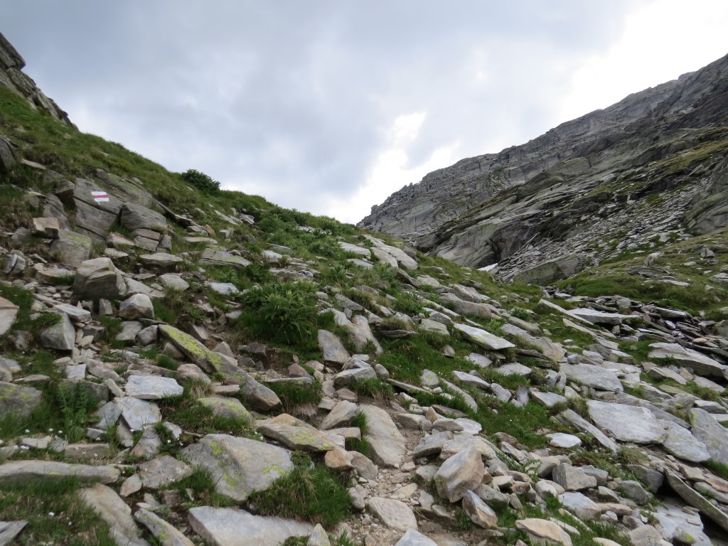 der Bergweg ist gut markiert. Die Gegend ist bei schlechter Sicht ein bisschen unübersichtlich