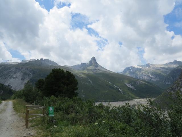 Blick zurück. Links der Güferhorn, Bildmitte der Zervreilahorn, rechts die Lampertsch Alp