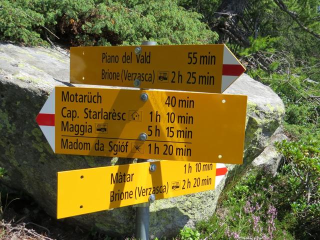 Weggabelung bei etwa 1780m. Weiter geht es nun Richtung Màtar