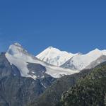 Blick auf Brunegghorn, Bishorn und Weisshorn