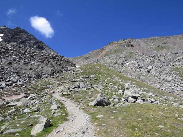 nach dieser Flachpassage folgt der Anstieg hinauf zum Augstbordpass