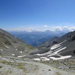 Richtung Osten schweift der Blick zum Monte Leone, Fletschhorn und den beiden Viertausender Lagginhorn und Weissmies