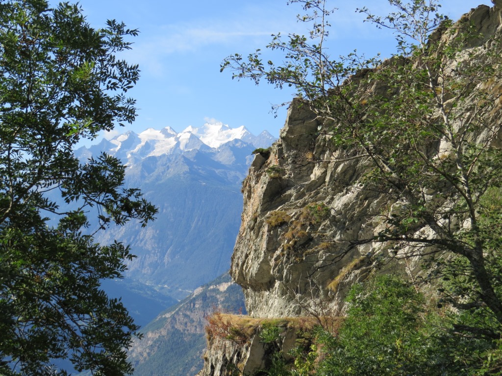 Blick zurück zur Niwärch-Suonen-Pfad, und am Horizont die Mischabelgruppe