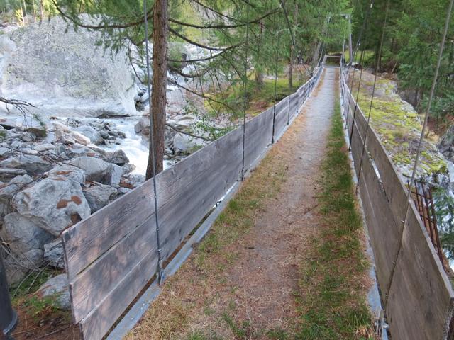 hier quert der Wanderweg über eine Hängebrücke den schäumenden Baltschiederbach