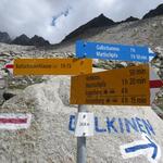 wir erreichen die Wegkreuzung bei Punkt 2438 m.ü.M. Von rechts stösst der w-b-w Bergweg-Variante von Martischipfa hinzu