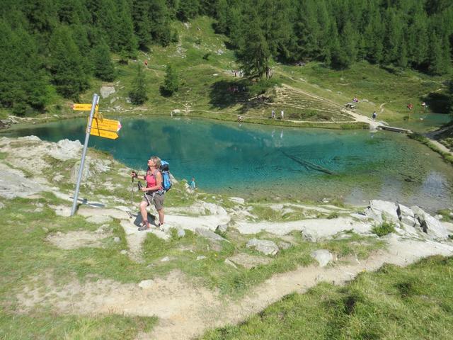 Über einen Pfad oberhalb der Alphütten von Louché, verlassen wir den See Richtung Süden