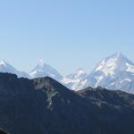 Blick auf Obergabelhorn, Matterhorn, Dent d'Hérens und Dent Blanche