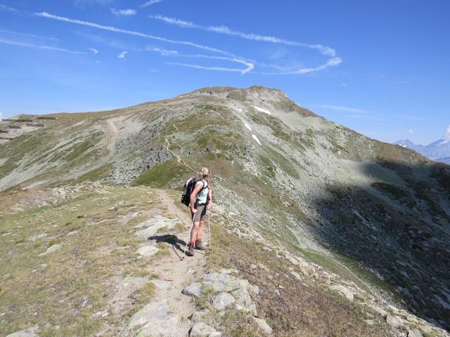 mit schöner Aussicht durchqueren wir den breiten Grat von Breitwang. Blick zurück zum Illhorn