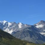 wir geniessen den sehr schönen Blick auf Fletschhorn, Senggchuppa, Gamserchopf und Böshorn