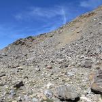 beim Pass biegen wir links ab und nehmen den steilen markierten Bergweg unter die Füsse