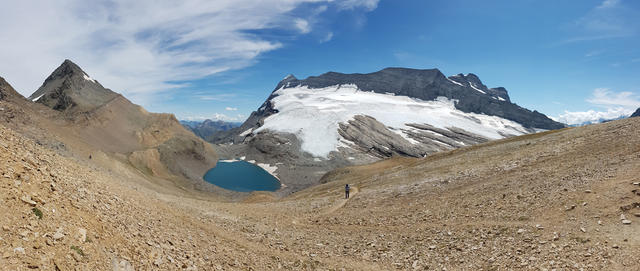 was für ein traumhaftes Panorama! Wasenhorn, Monte Leone Hütte, Chaltwassersee und Gletscher und Monte Leone