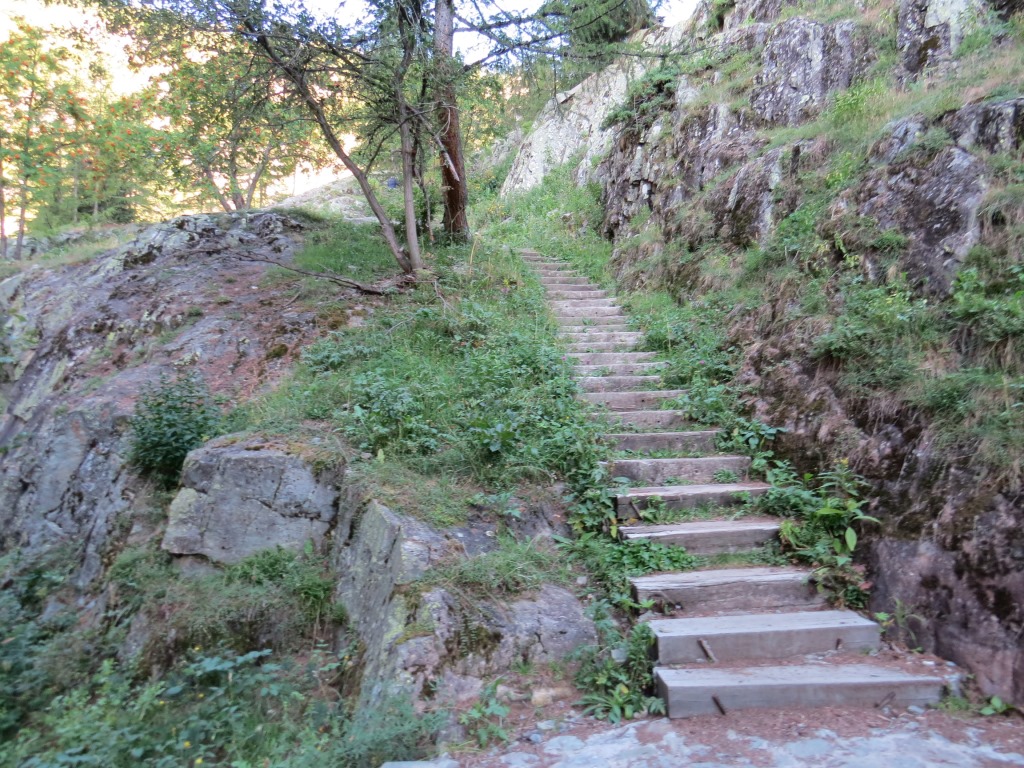 über einen gut angelegten Wanderweg hier mit Stufen...