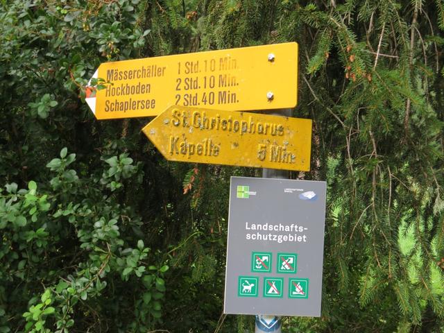 nicht weit hinter Fäld, erreichen wir Punkt 1544 m.ü.M. Hier zweigt der Wanderweg von der Fahrstrasse nach rechts ab...