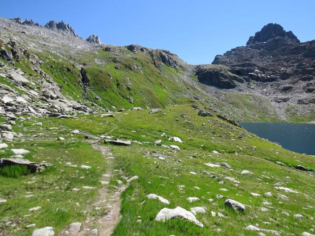 der Wanderweg senkt sich nun langsam zum Seeufer hinunter