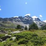 mit Blick auf Schwarzhorn und Fleschhorn umgehen wir den See rechts...