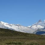 die Aussicht wird immer umfassender. Blick auf Finsteraarhorn, Fiescherhörner und links das Wannenhorn