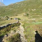 ...und wandern über steinige Wiesen der Bergalp hinab zu den Hütten von Blatte 1899 m.ü.M.