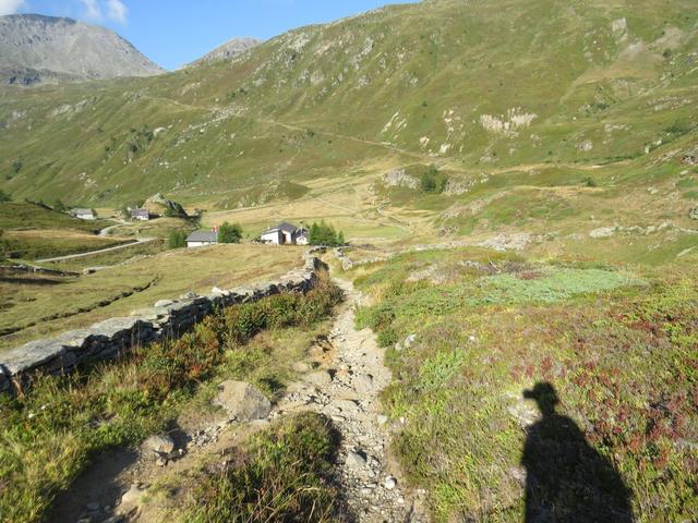 ...und wandern über steinige Wiesen der Bergalp hinab zu den Hütten von Blatte 1899 m.ü.M.