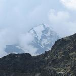 Blick hinauf zum Fletschhorn, das leider ein bisschen in Wolken eingehüllt ist