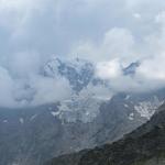 Blick auf Fletschhorn mir Rossbodengletscher leider in Wolken verhüllt, was hier oft vorkommt