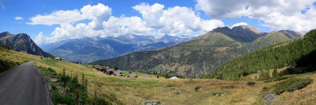 schönes Breitbildfoto mit Blick in die Walliser- und Berner Hochalpen, Rosswald und Fülhorn