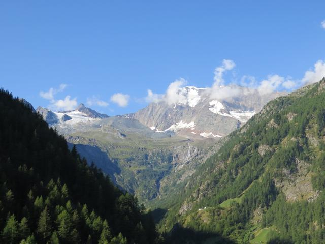 ...und öffnet den Blick Richtung ins Laggintal mit Tossenhorn, Tälligletscher, Tällihorn und Weissmies mit Gletscher
